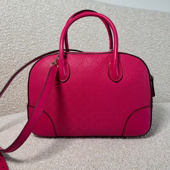 Authentic GUCCI Pink Bright Diamante Textured Leather Top Handle Bag - Picture 10 of 10